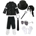 Kids Boys Michael Jackson Inspired Costume Set with Full Accessories for Dance Performance and Halloween Party