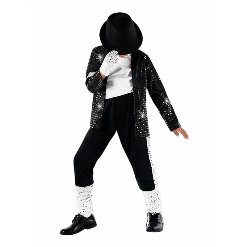 Kids Boys Michael Jackson Inspired Costume Set with Full Accessories for Dance Performance and Halloween Party