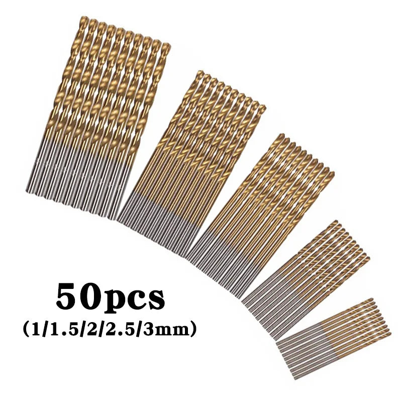 50/99pcs Titanium Coated High Speed Steel Drill Bit Set Hex Shaft Straight Spiral Twist Bits for Metal Wood Plastic Drilling