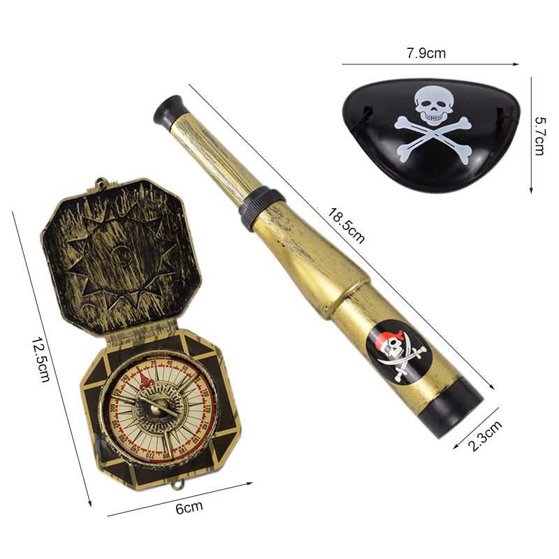 Pirate Theme Party Decoration Pirate Hat Pistol  Eye Patch Telescope Compass Treasure Toys For Kids Gift Halloween Cosplay Prop
