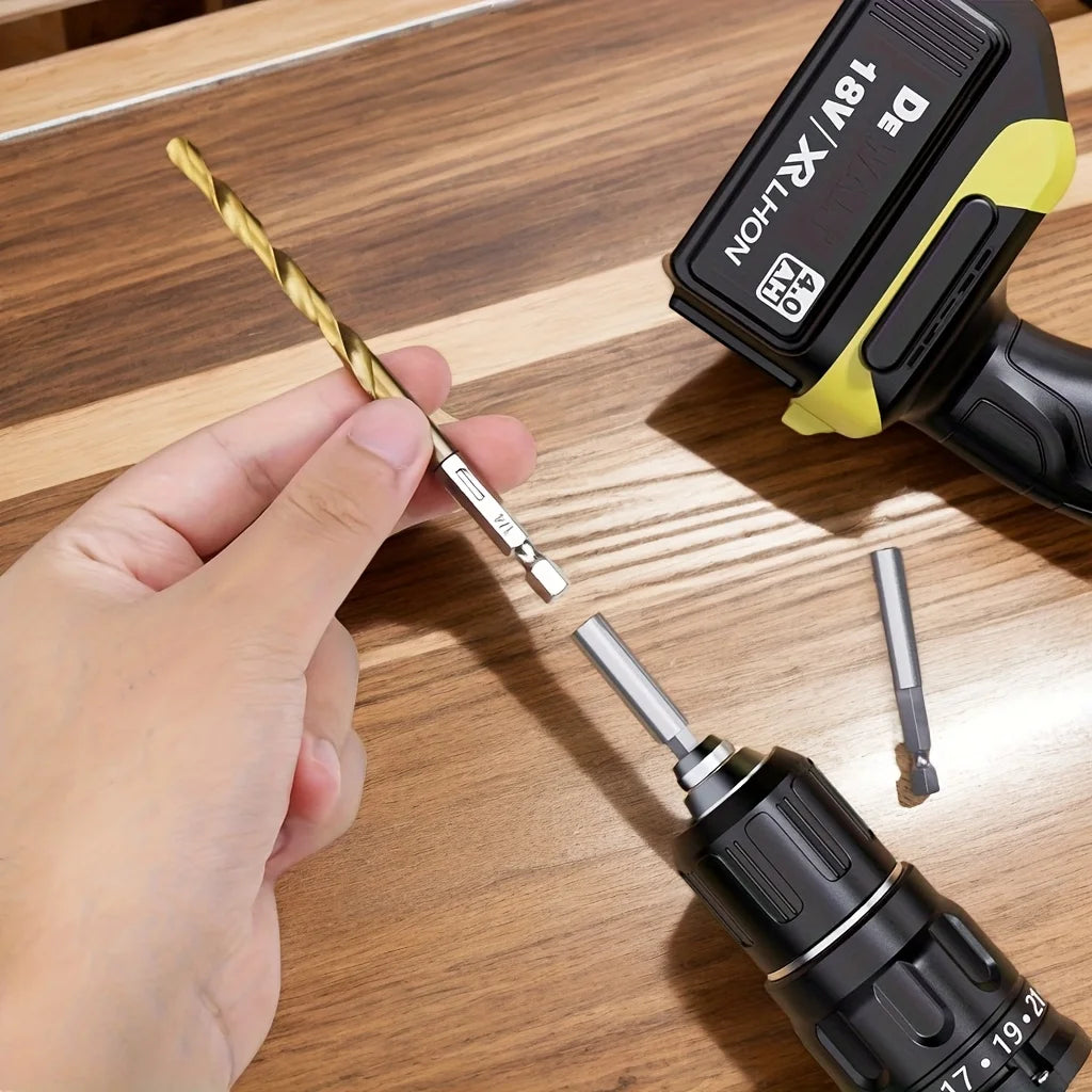 50/99pcs Titanium Coated High Speed Steel Drill Bit Set Hex Shaft Straight Spiral Twist Bits for Metal Wood Plastic Drilling
