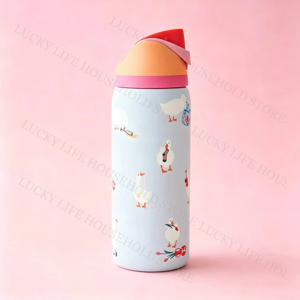 Cute Cat Pattern Thermal Cup Animal Color Water Bottle Stainless Steel Car Vacuum Flasks Sports Bottles Halloween Christmas Gift