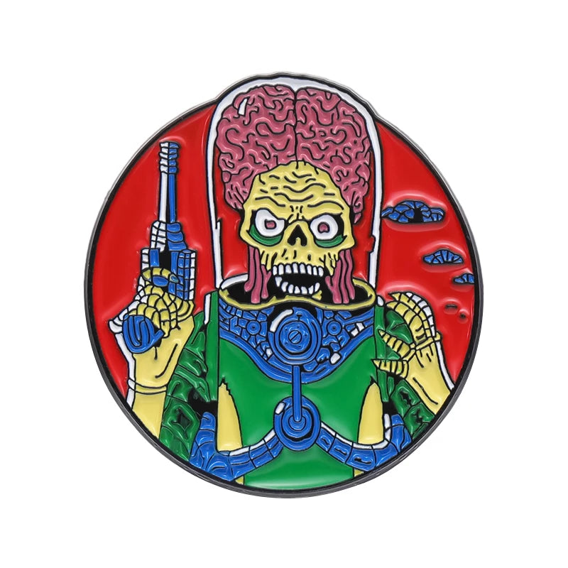 Cartoon Brooch Enamel Pin Scary Brain Alien The Martians Metal Badge Punk Halloween Lapel Pin Jewelry