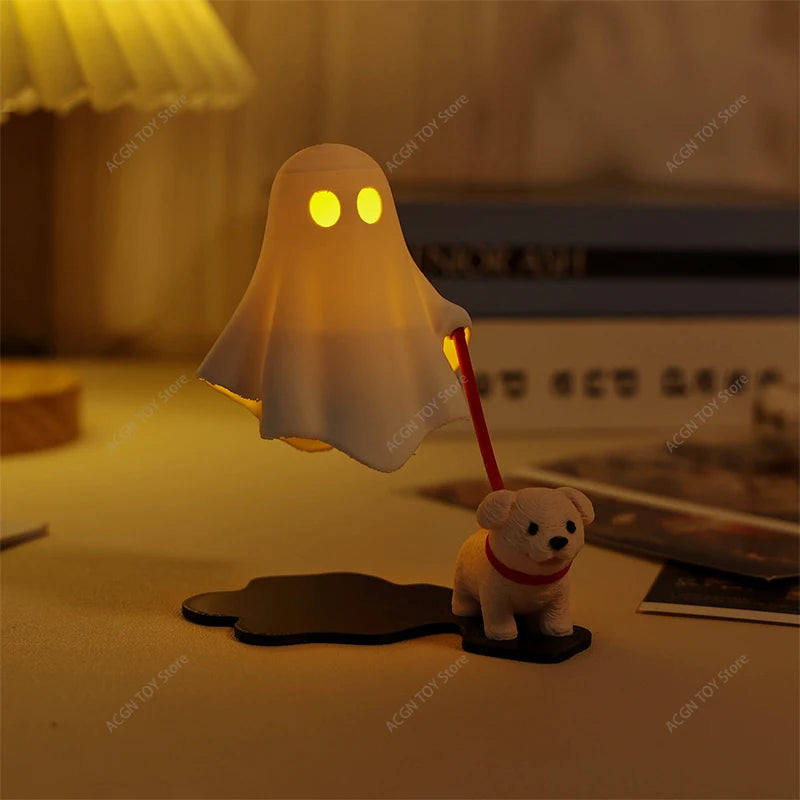 3D Printed Ghost Walking Dog Night Light LED Warm Lamp Halloween Desktop Cute Ghost Puppy Statue Bedroom Decor Gift
