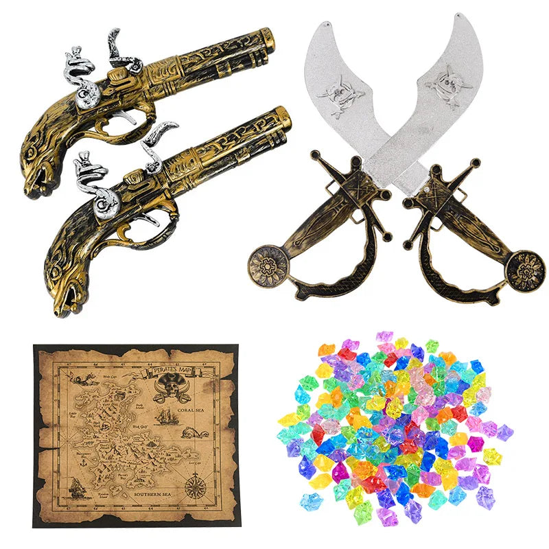 Pirate Theme Party Decoration Pirate Hat Pistol  Eye Patch Telescope Compass Treasure Toys For Kids Gift Halloween Cosplay Prop