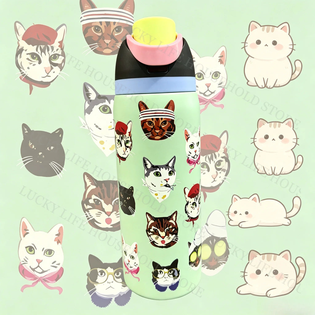 Cute Cat Pattern Thermal Cup Animal Color Water Bottle Stainless Steel Car Vacuum Flasks Sports Bottles Halloween Christmas Gift