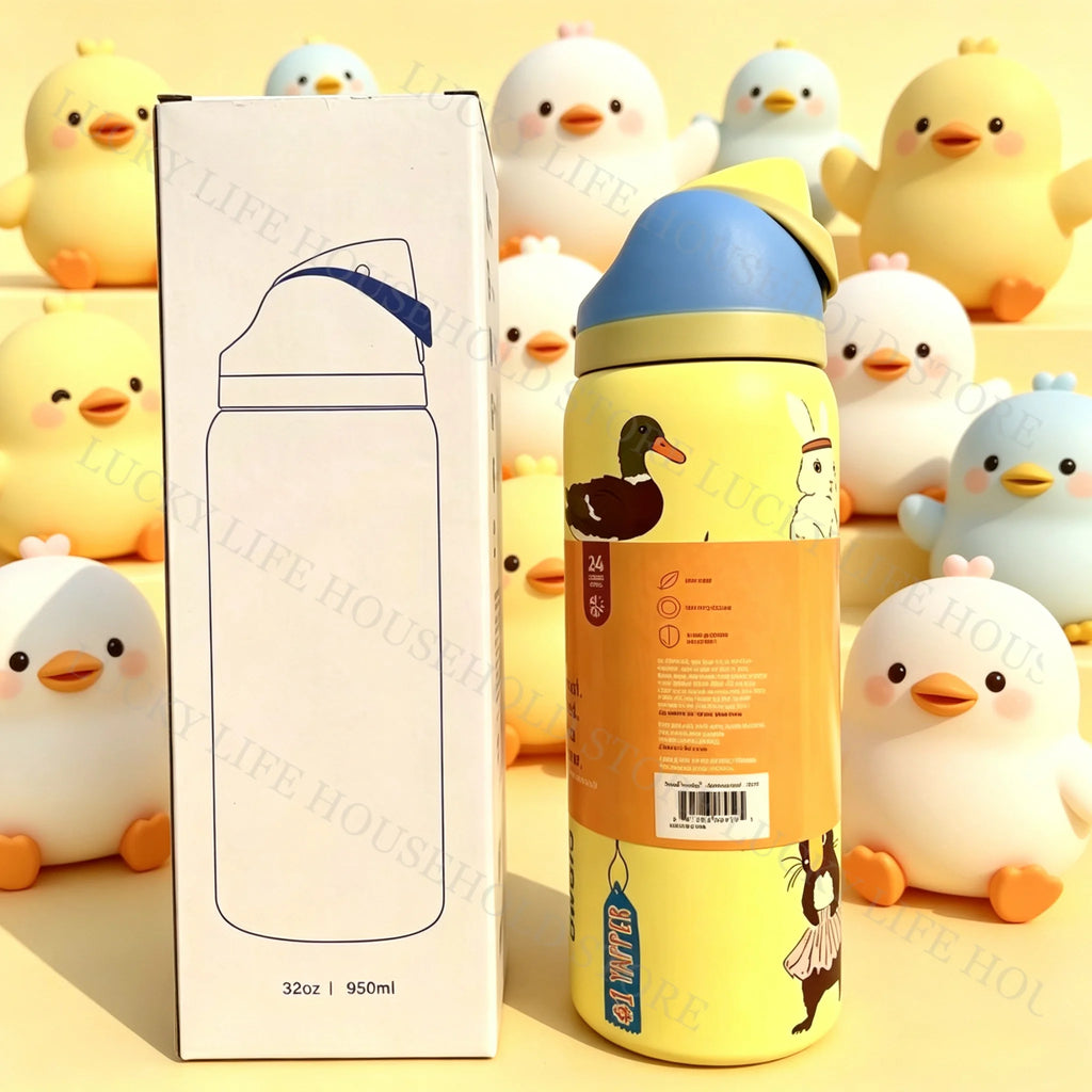 Cute Cat Pattern Thermal Cup Animal Color Water Bottle Stainless Steel Car Vacuum Flasks Sports Bottles Halloween Christmas Gift