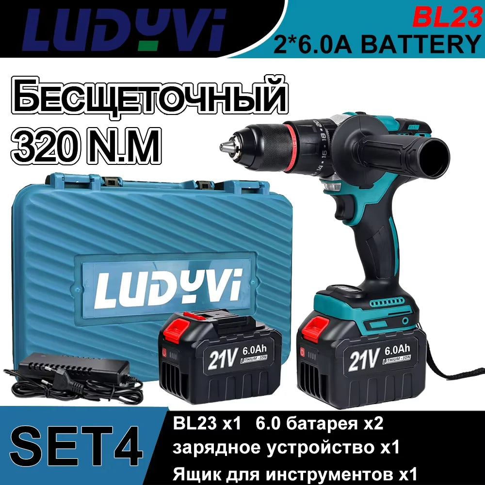 21V Brushless Electric Drill Powerful  320N.M 13mm Impact Cordless Drill Drillable Ice Power Tool  For Ice Fishing