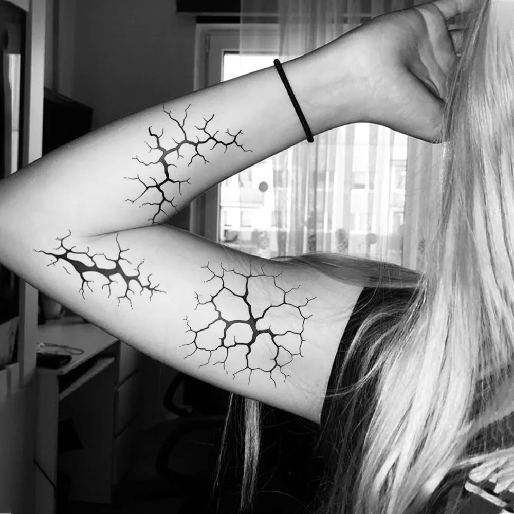 2pcs Halloween Black Crack Waterproof Temporary Tattoo Sticker Horror Broken Vein Body Art Arm Fake Tattoos Sleeve Women Men