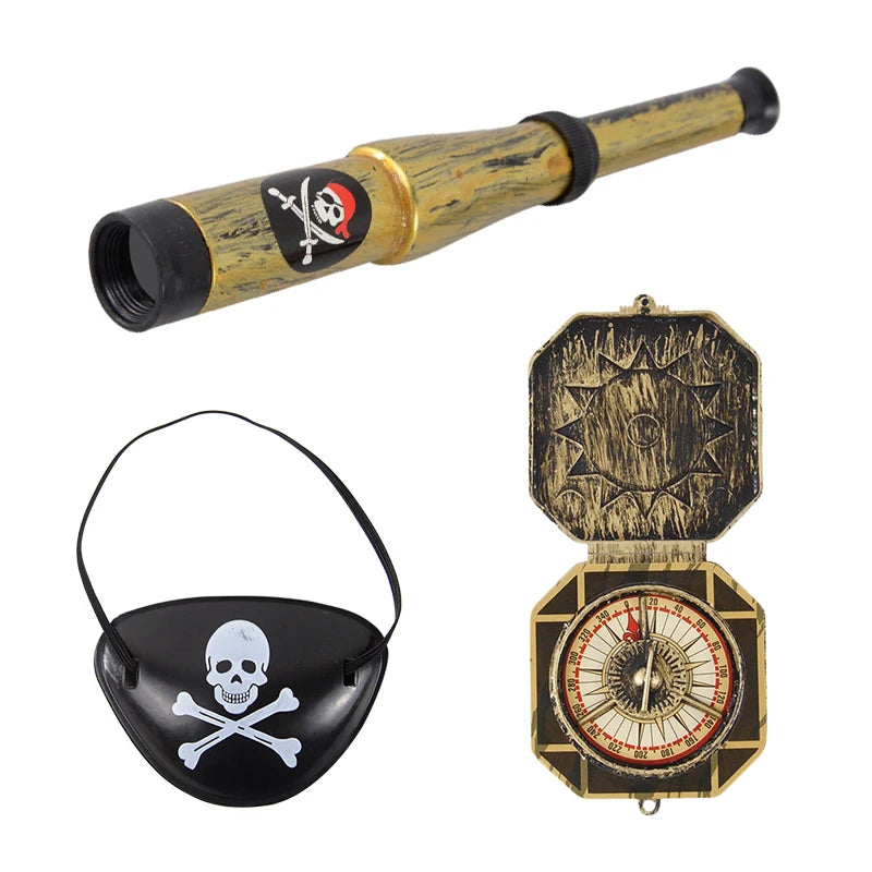Pirate Theme Party Decoration Pirate Hat Pistol  Eye Patch Telescope Compass Treasure Toys For Kids Gift Halloween Cosplay Prop