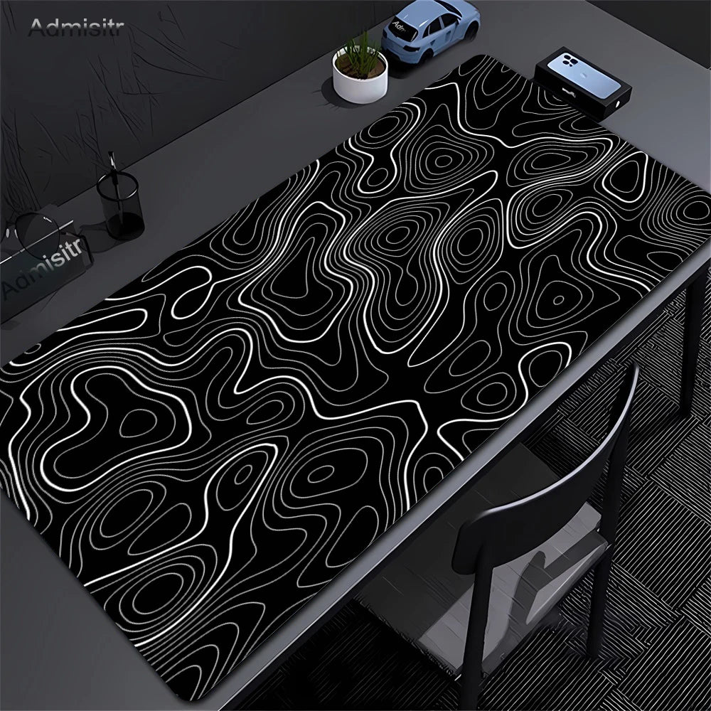 CIFBUY Large Gaming Mouse Pad Black White Strata Abstract Design Non-Slip Office Desk Mat Lock Stitched Edge for Computer Keyboa
