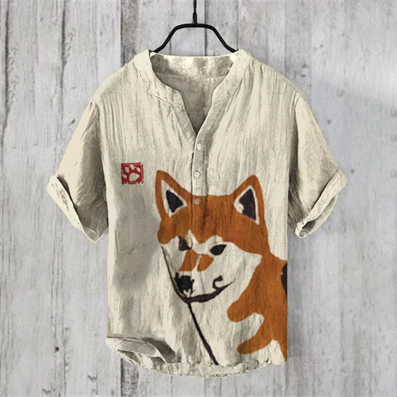 Henry Men's Casual Fashion Outdoor Seaside Men's Tops Shirt V-Neck Linen Shirt 2024 New Plus Size