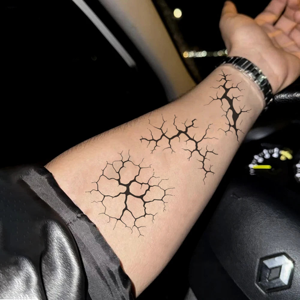 2pcs Halloween Black Crack Waterproof Temporary Tattoo Sticker Horror Broken Vein Body Art Arm Fake Tattoos Sleeve Women Men