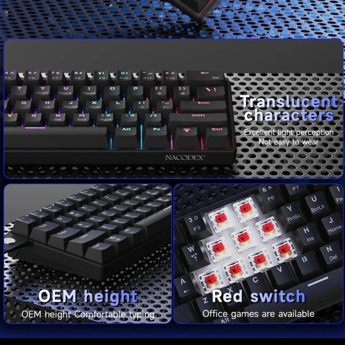 AJAZZ NK61 Wired Mechanical Keyboard 61 Keys 60% Compact  Hot Swappable Red Switch RGB Backlit Portable for Gaming Laptop Gamer