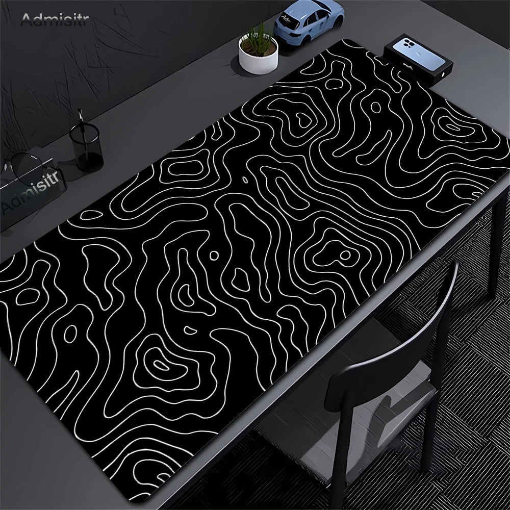CIFBUY Large Gaming Mouse Pad Black White Strata Abstract Design Non-Slip Office Desk Mat Lock Stitched Edge for Computer Keyboa