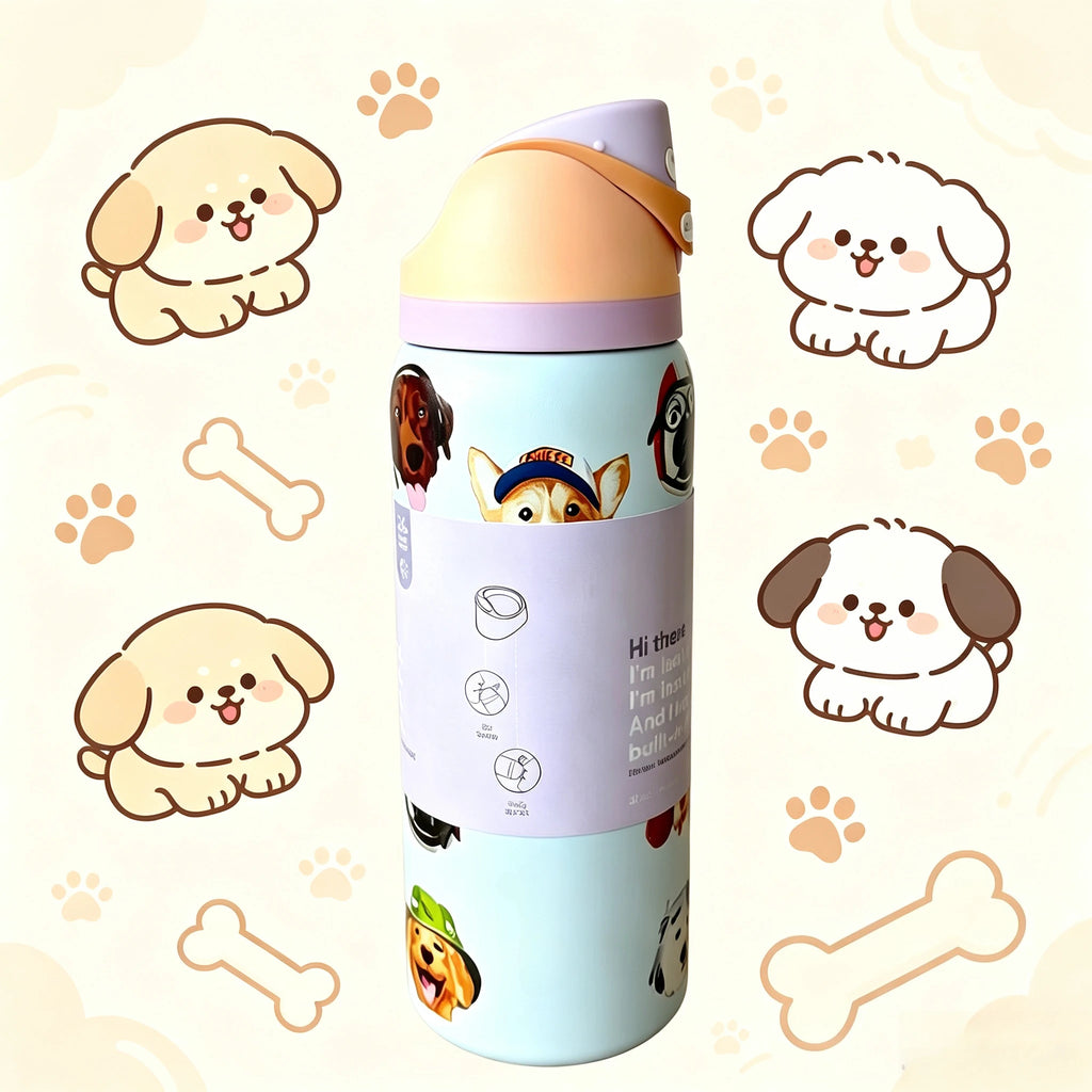Cute Cat Pattern Thermal Cup Animal Color Water Bottle Stainless Steel Car Vacuum Flasks Sports Bottles Halloween Christmas Gift