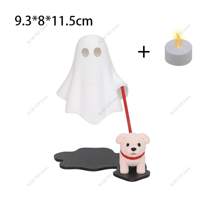 3D Printed Ghost Walking Dog Night Light LED Warm Lamp Halloween Desktop Cute Ghost Puppy Statue Bedroom Decor Gift
