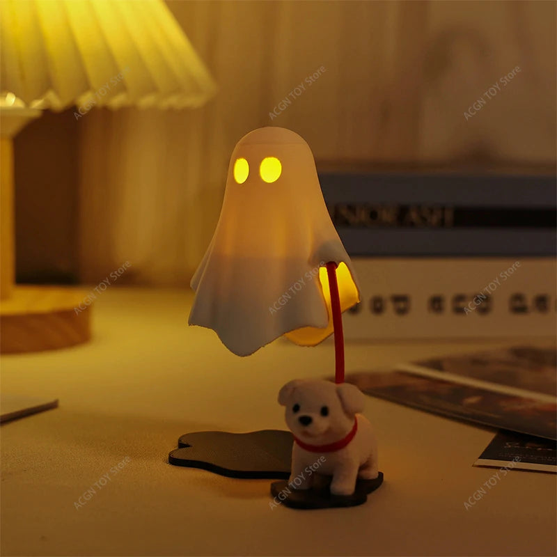 3D Printed Ghost Walking Dog Night Light LED Warm Lamp Halloween Desktop Cute Ghost Puppy Statue Bedroom Decor Gift