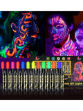 12 Pieces UV Neon Face Painting, Glow in the Dark Under UV Lights Face Painting Crayon SticksMardi Gras Party Halloween Makeup