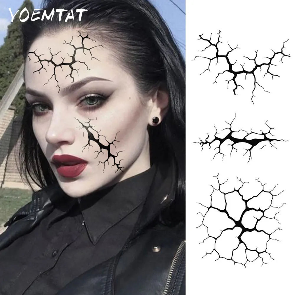 2pcs Halloween Black Crack Waterproof Temporary Tattoo Sticker Horror Broken Vein Body Art Arm Fake Tattoos Sleeve Women Men