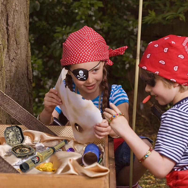 Pirate Theme Party Decoration Pirate Hat Pistol  Eye Patch Telescope Compass Treasure Toys For Kids Gift Halloween Cosplay Prop
