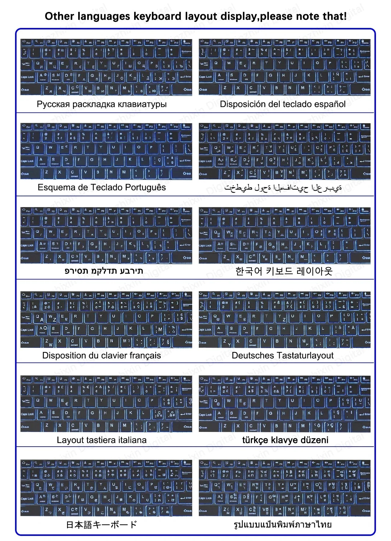 Mini Backlit RGB 10inch Bluetooth Keyboard Wireless Mouse Rechargeable for Spanish Russian Hebrew Korean French Arabic Portugal