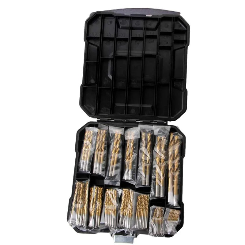 50/99pcs Titanium Coated High Speed Steel Drill Bit Set Hex Shaft Straight Spiral Twist Bits for Metal Wood Plastic Drilling