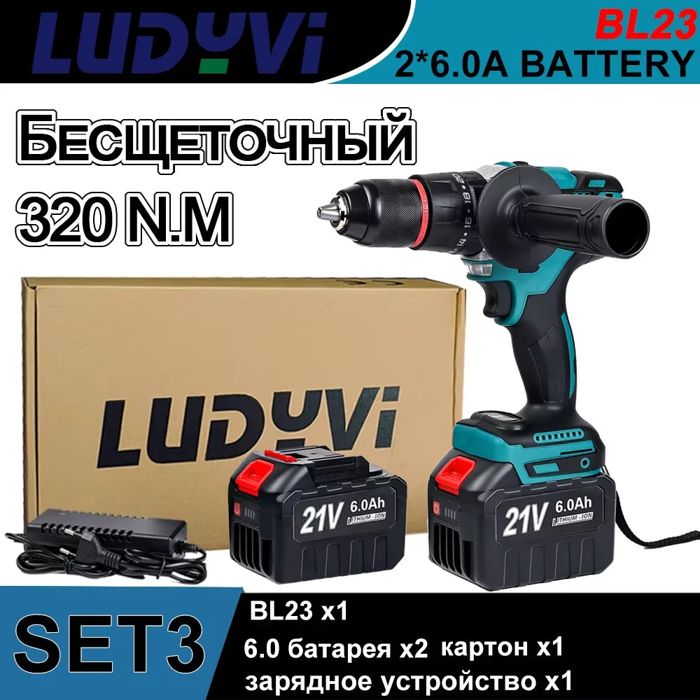 21V Brushless Electric Drill Powerful  320N.M 13mm Impact Cordless Drill Drillable Ice Power Tool  For Ice Fishing