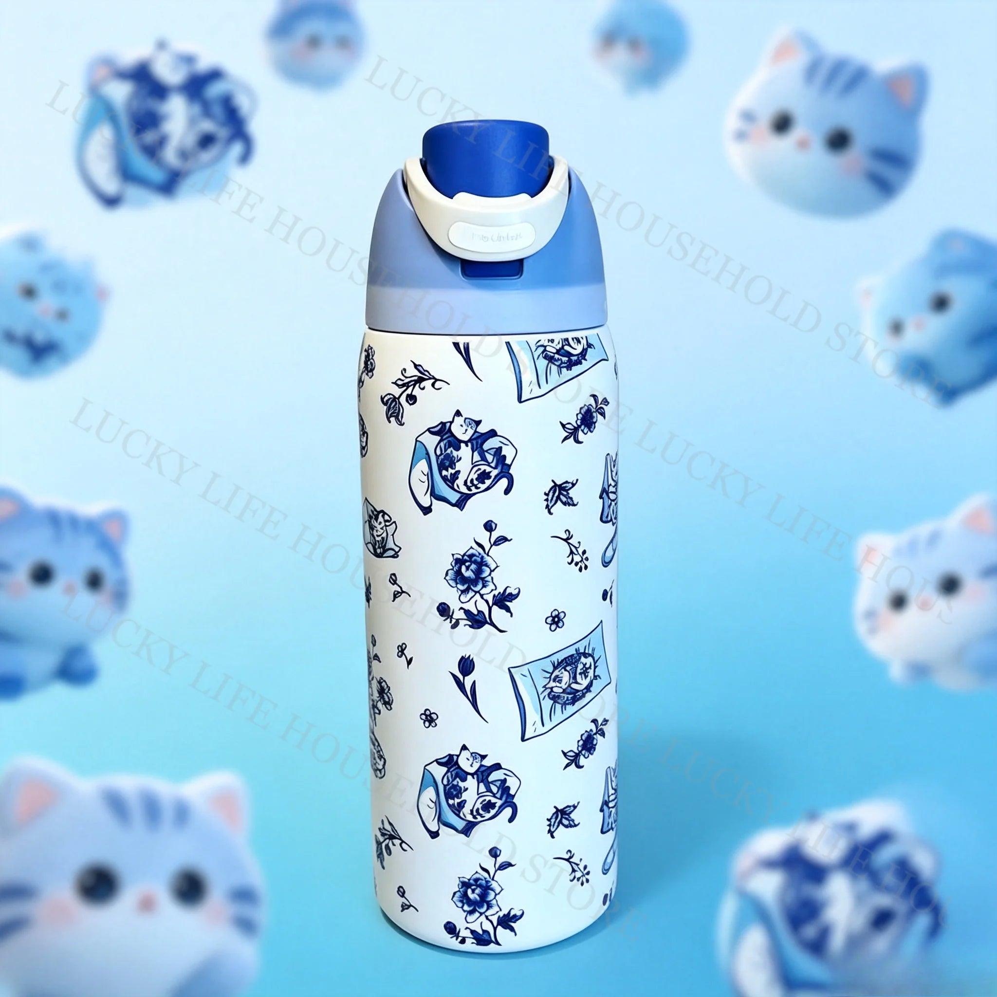 Cute Cat Pattern Thermal Cup Animal Color Water Bottle Stainless Steel Car Vacuum Flasks Sports Bottles Halloween Christmas Gift