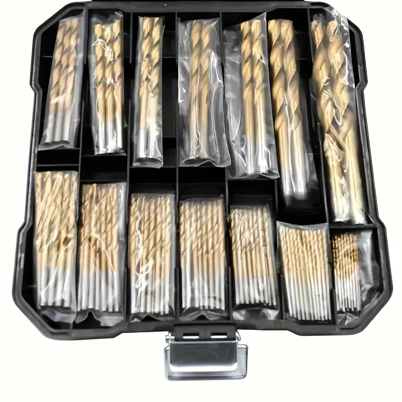 50/99pcs Titanium Coated High Speed Steel Drill Bit Set Hex Shaft Straight Spiral Twist Bits for Metal Wood Plastic Drilling