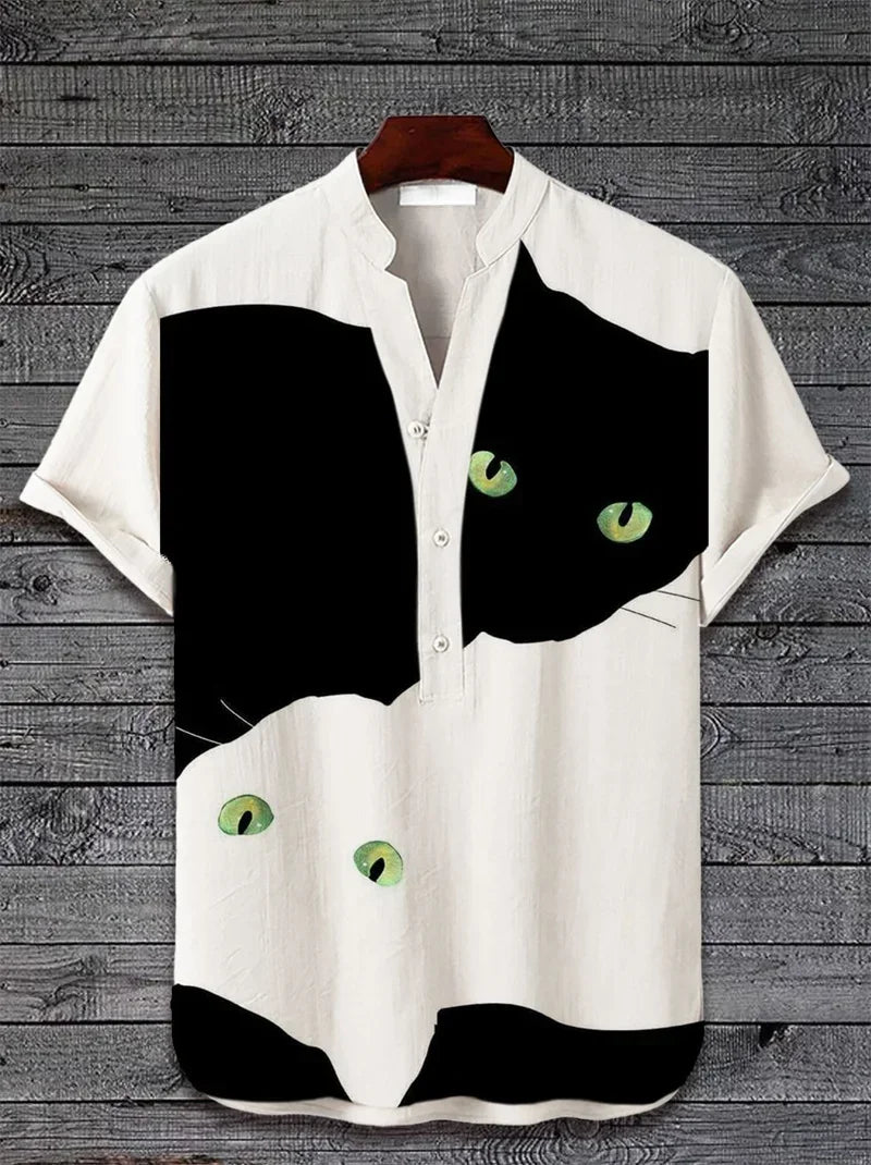 Henry Men's Casual Fashion Outdoor Seaside Men's Tops Shirt V-Neck Linen Shirt 2024 New Plus Size