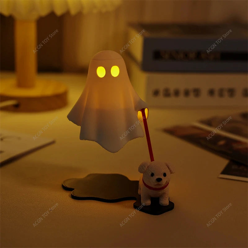 3D Printed Ghost Walking Dog Night Light LED Warm Lamp Halloween Desktop Cute Ghost Puppy Statue Bedroom Decor Gift