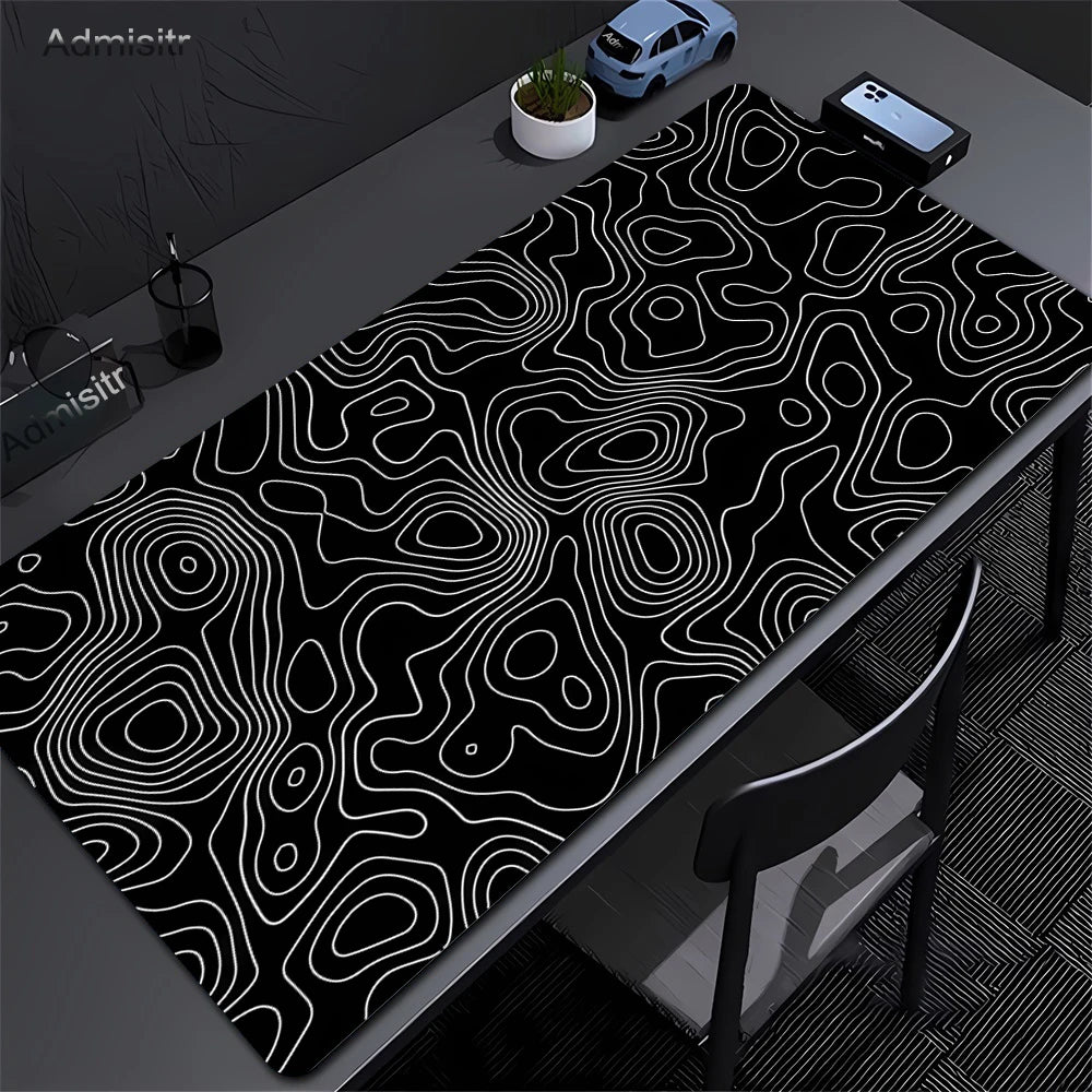 CIFBUY Large Gaming Mouse Pad Black White Strata Abstract Design Non-Slip Office Desk Mat Lock Stitched Edge for Computer Keyboa