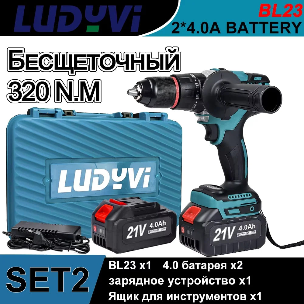 21V Brushless Electric Drill Powerful  320N.M 13mm Impact Cordless Drill Drillable Ice Power Tool  For Ice Fishing