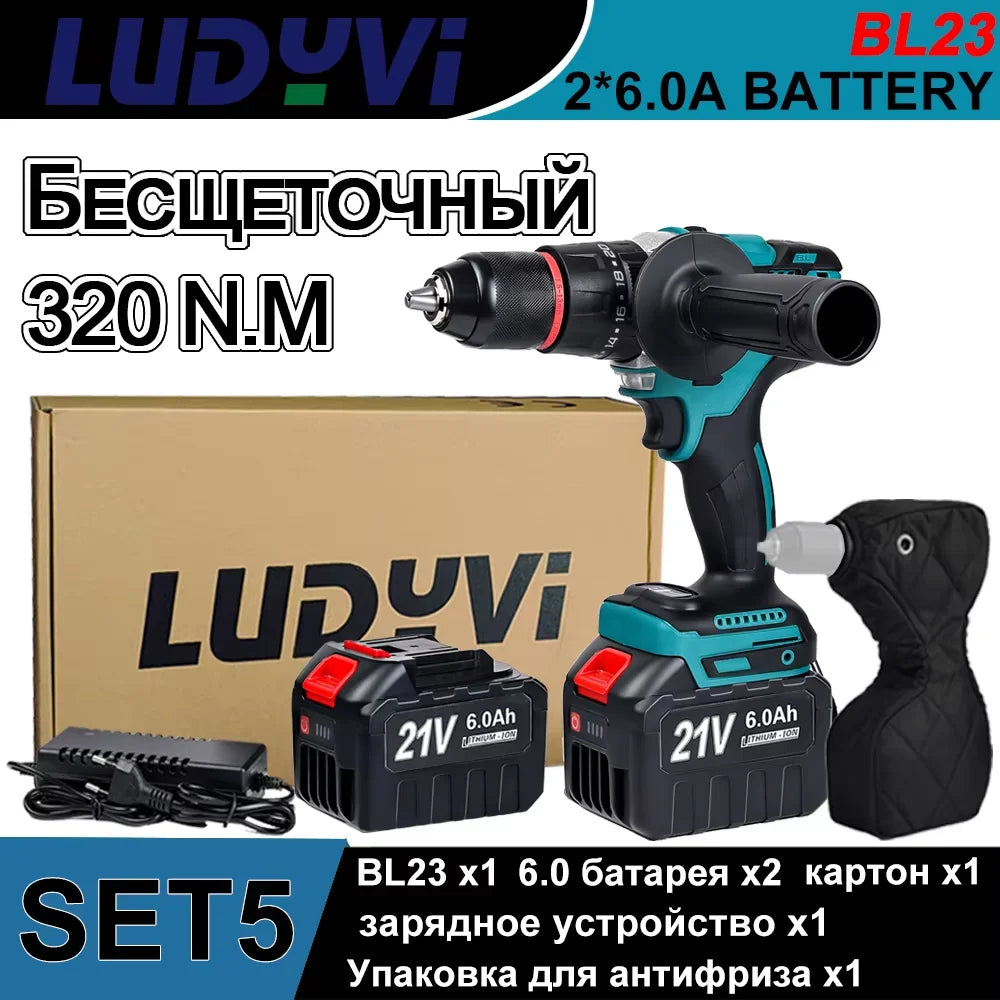21V Brushless Electric Drill Powerful  320N.M 13mm Impact Cordless Drill Drillable Ice Power Tool  For Ice Fishing