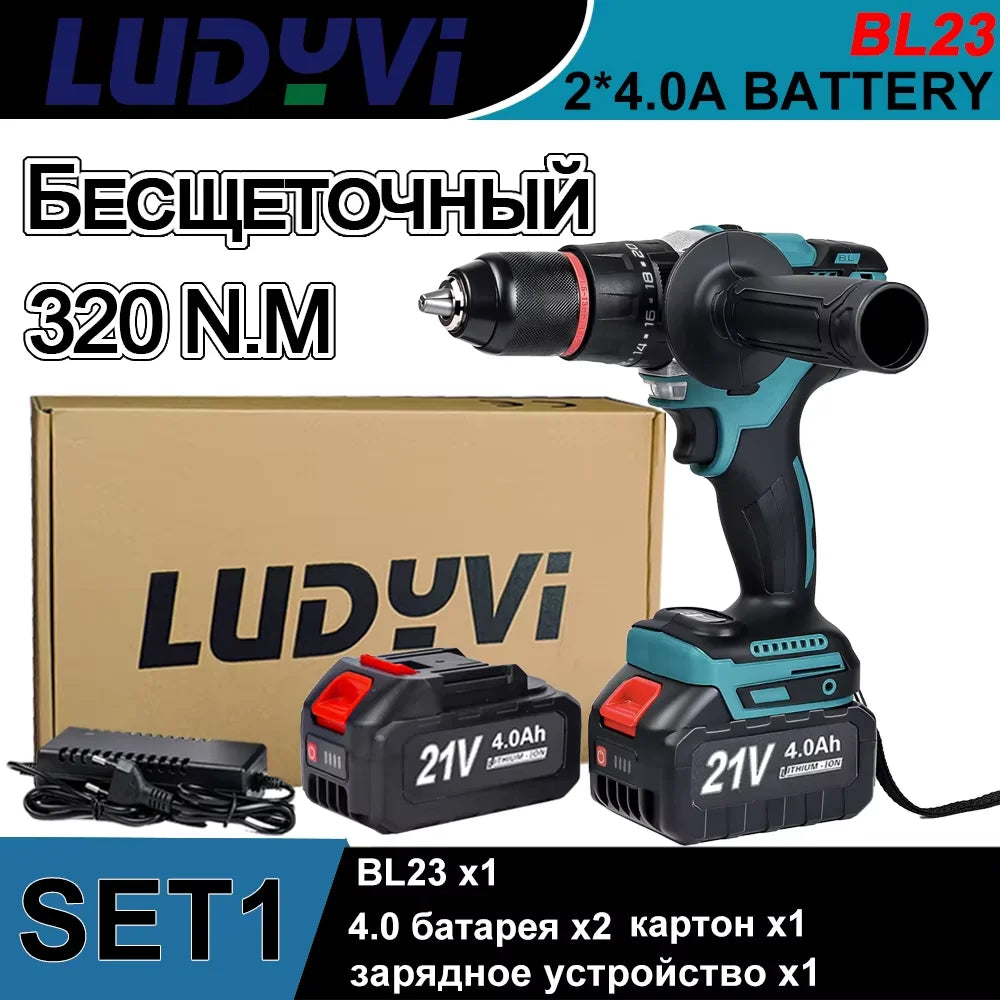 21V Brushless Electric Drill Powerful  320N.M 13mm Impact Cordless Drill Drillable Ice Power Tool  For Ice Fishing