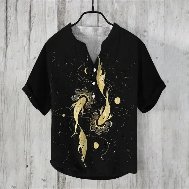 Henry Men's Casual Fashion Outdoor Seaside Men's Tops Shirt V-Neck Linen Shirt 2024 New Plus Size