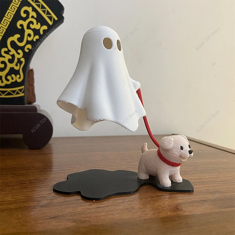 3D Printed Ghost Walking Dog Night Light LED Warm Lamp Halloween Desktop Cute Ghost Puppy Statue Bedroom Decor Gift