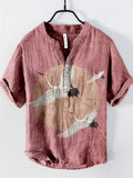 Henry Men's Casual Fashion Outdoor Seaside Men's Tops Shirt V-Neck Linen Shirt 2024 New Plus Size